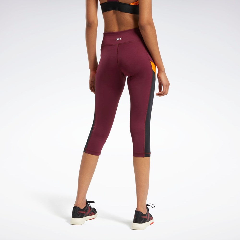 Reebok Workout Ready Mesh Capri Tights Bordowe | FBKI-51203