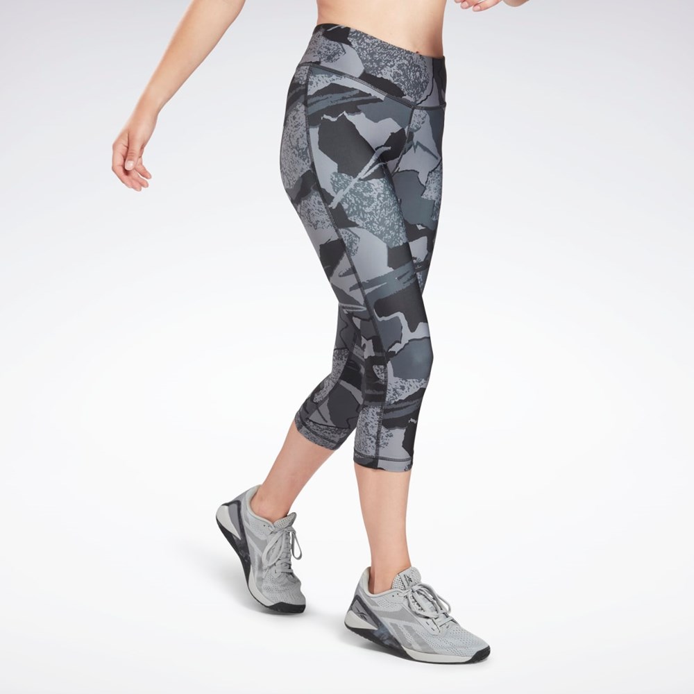 Reebok Workout Ready Printed Capri Czarne | CIDY-98764