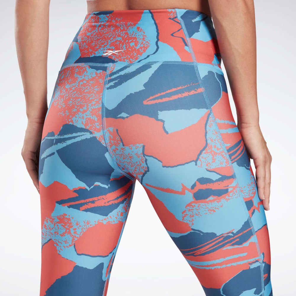 Reebok Workout Ready Printed Leggings Niebieskie | UZYR-19386