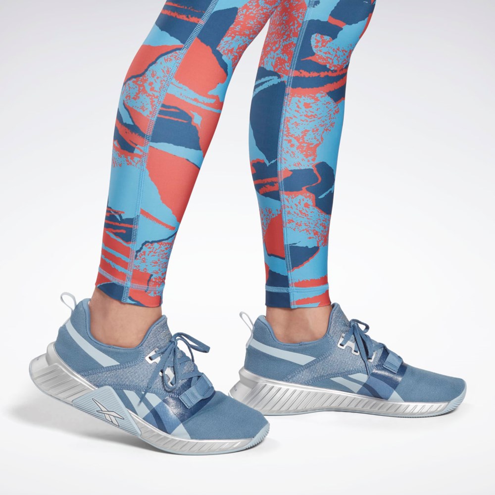 Reebok Workout Ready Printed Leggings Niebieskie | UZYR-19386