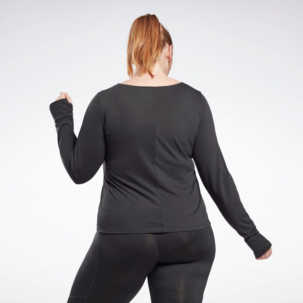 Reebok Workout Ready Supremium Long Sleeve T-Shirt (Plus Size) Czarne | QKZB-91640