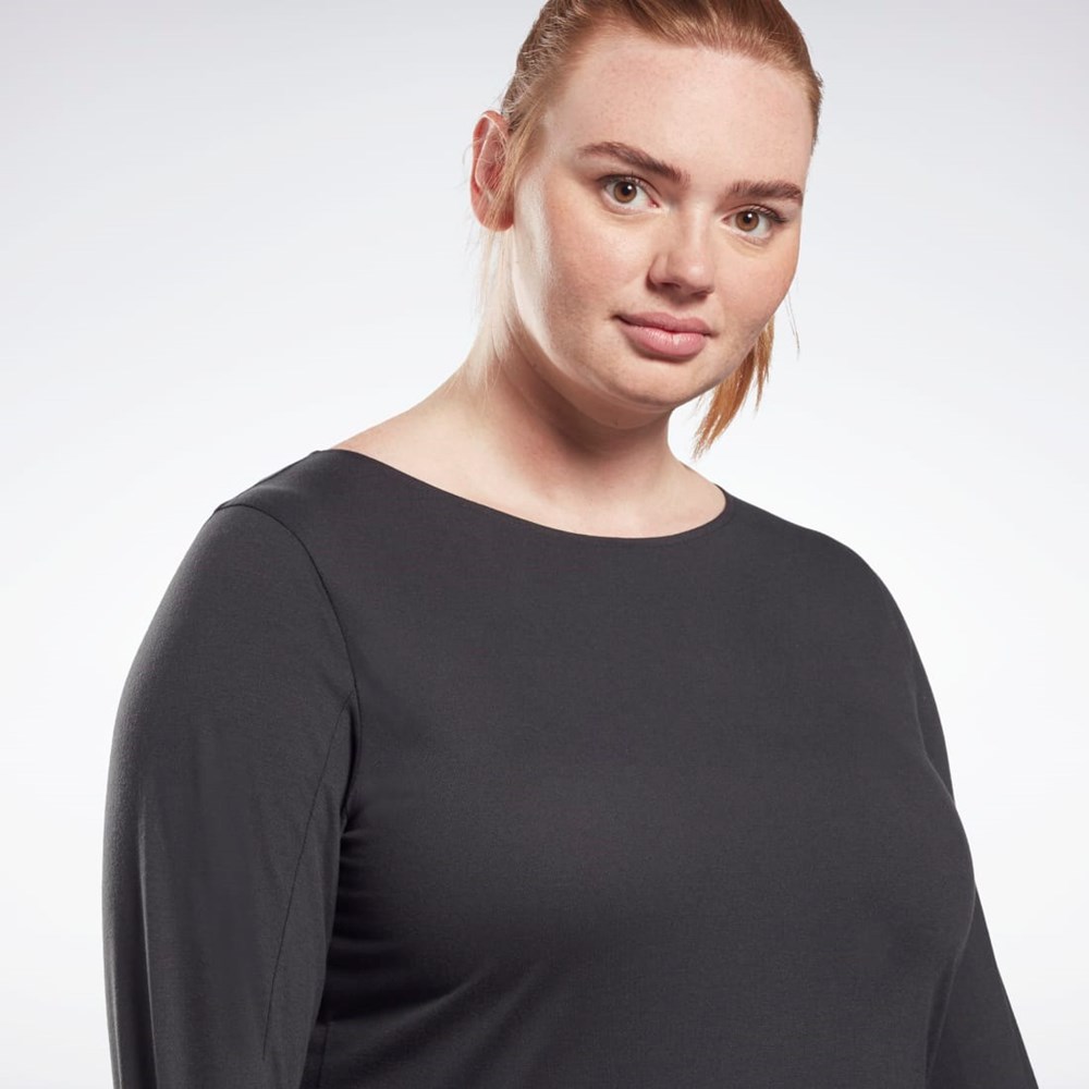 Reebok Workout Ready Supremium Long Sleeve T-Shirt (Plus Size) Czarne | QKZB-91640