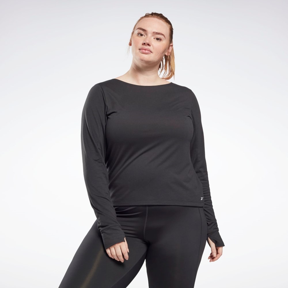 Reebok Workout Ready Supremium Long Sleeve T-Shirt (Plus Size) Czarne | QKZB-91640