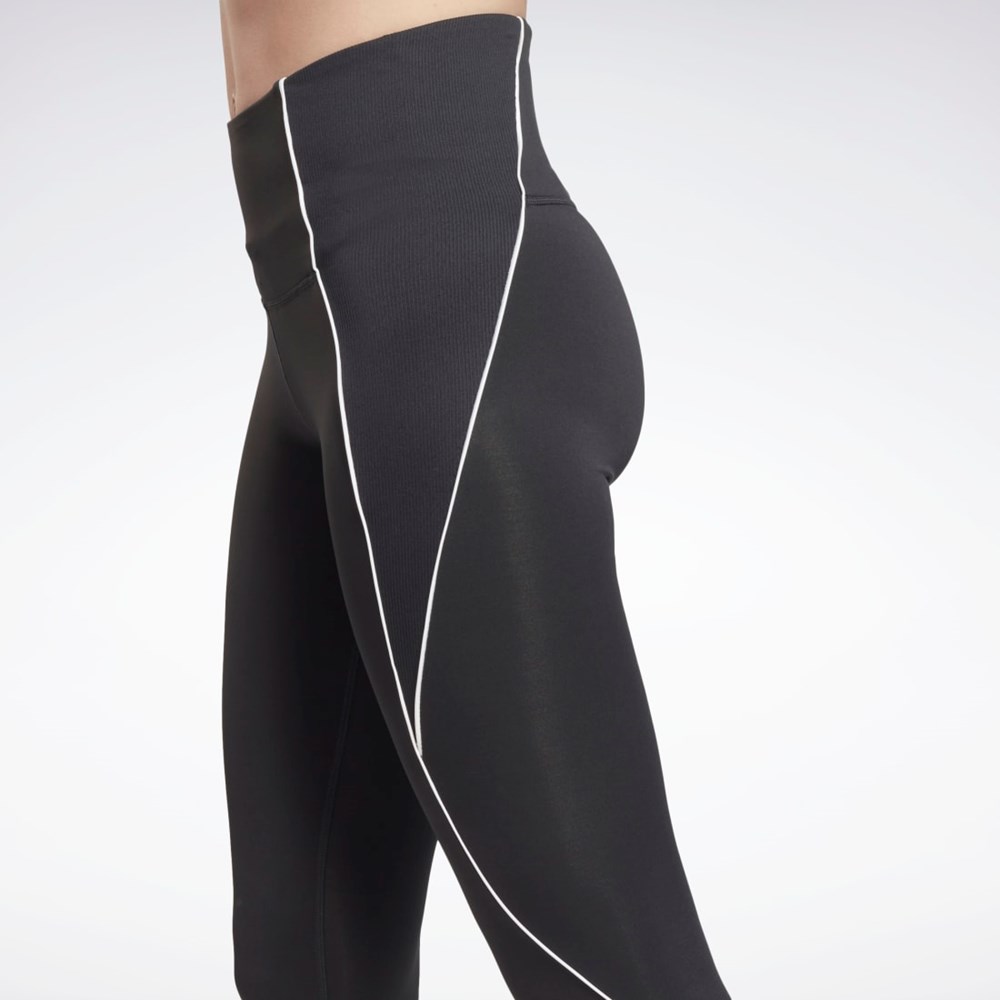 Reebok Workout Ready Żebrowany High-Rise Leggings Czarne | VZGN-51940